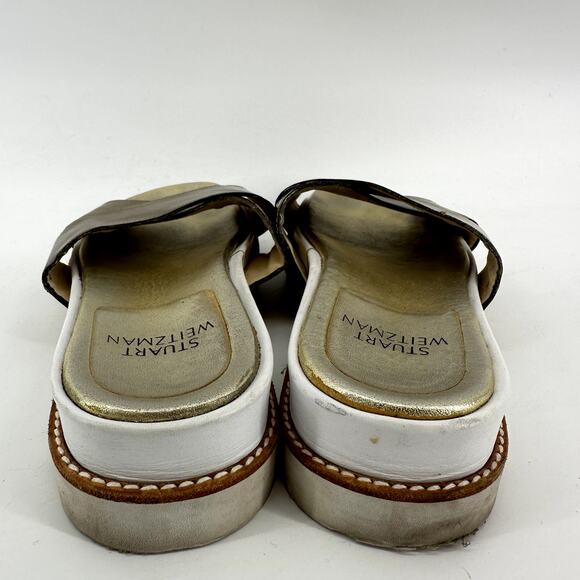 Stuart Weitzman Roza Crisscross Slides Sandals Slip On Leather Metallic Gold 7.5 - Picture 5 of 7